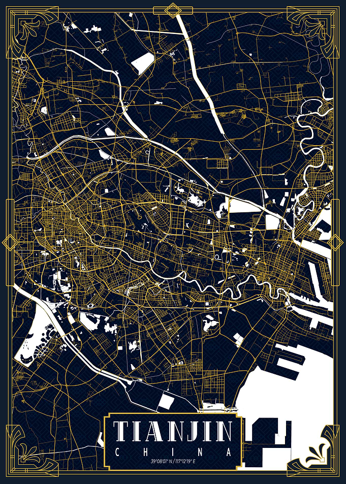 Tianjin City Map China Gold