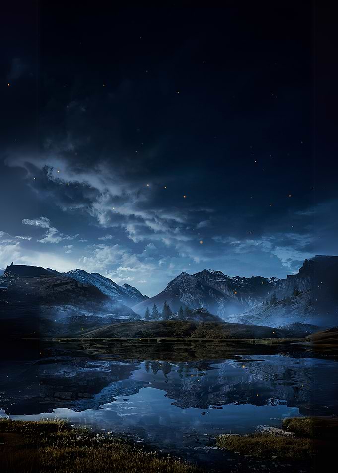Night Sky Mountain Lake