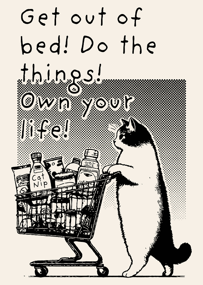 Retro Quote Art Print, Dorm Room Decor, Aesthetic Apartment Digital Print, Printable Wall Art, Get Out of Bed, Do the Things, Own Your Life