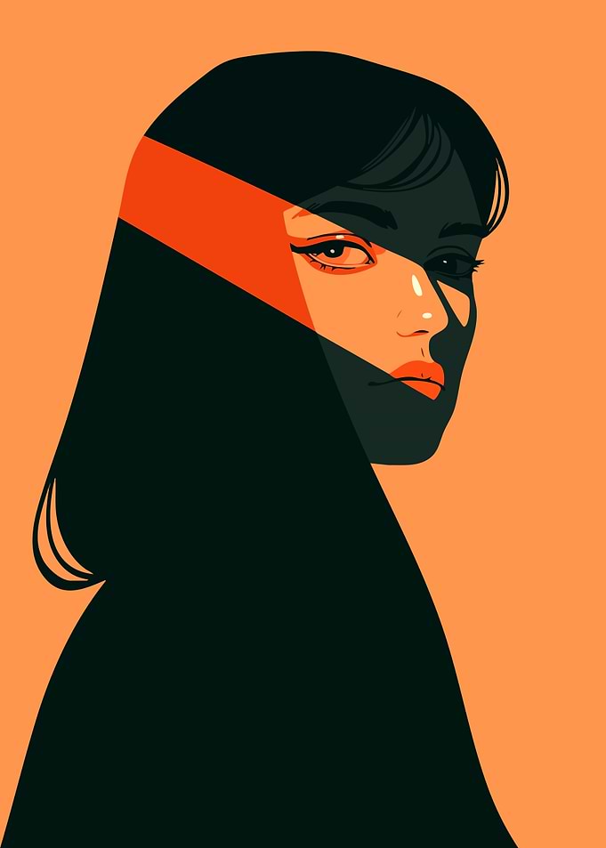 Art Noir Woman Two Tone Minimalist Art Illustration