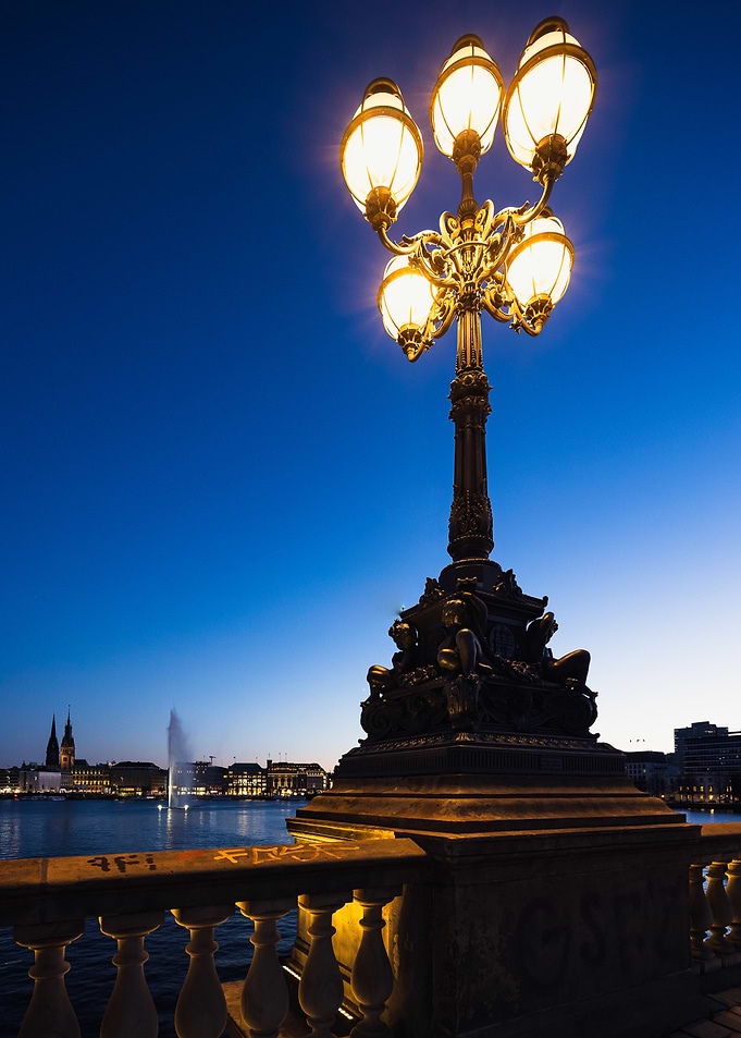 Street Lamp at Dusk in Hamburg
