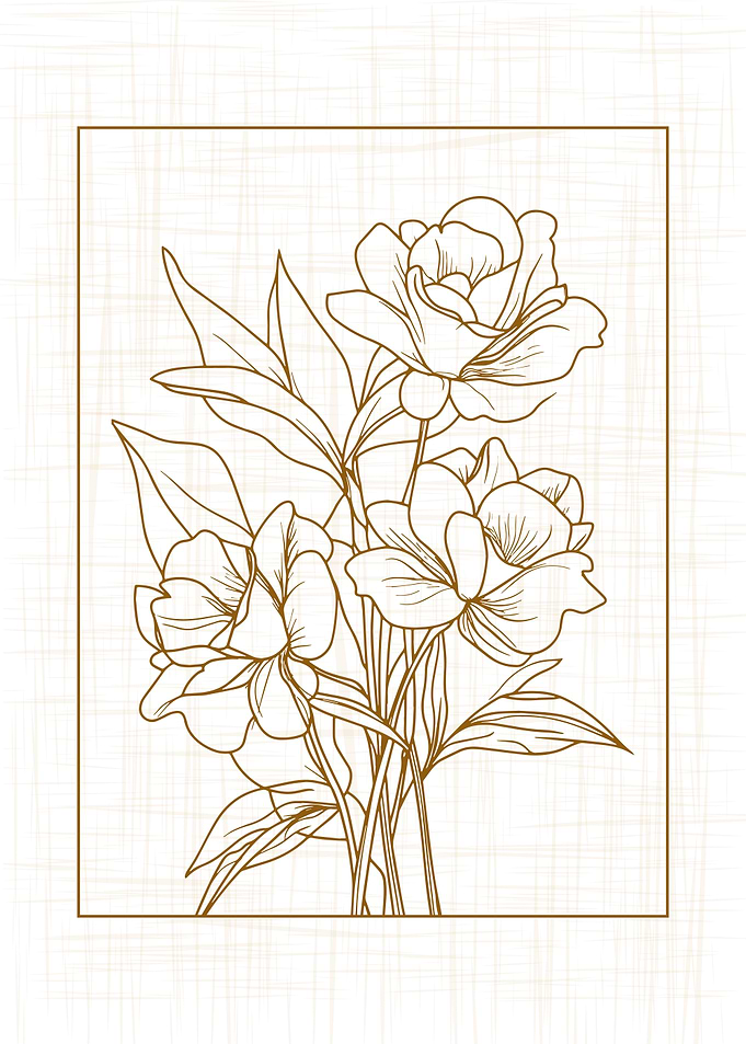 Golden Floral Line Art