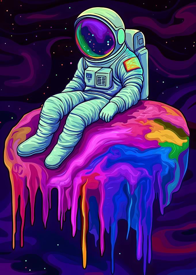 Thoughtful Astronaut on a Melting Rock