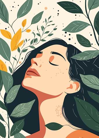 Boho Nature Woman Minimalist Art Illustration