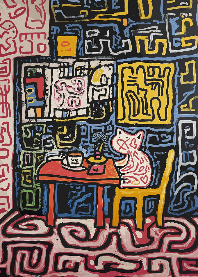 Pop Art Cat at a Cafe