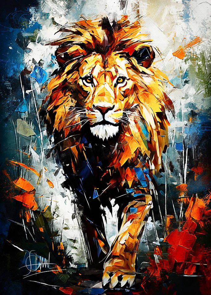 Lion in Abstract Landscape