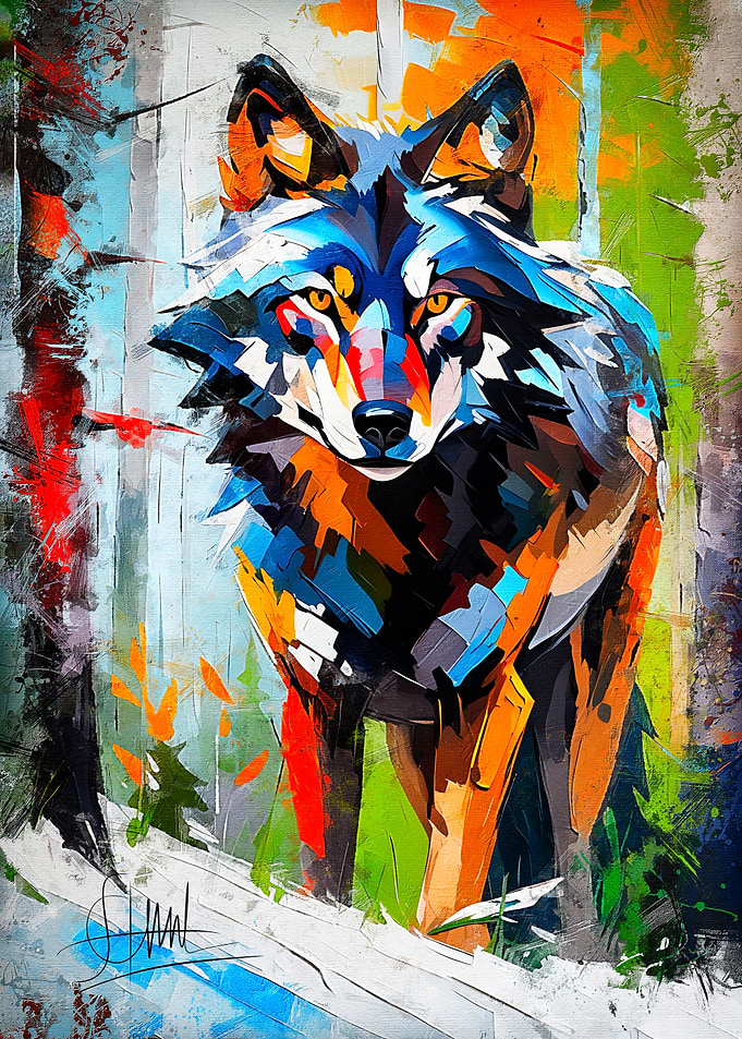 Wolf in Abstract Forest