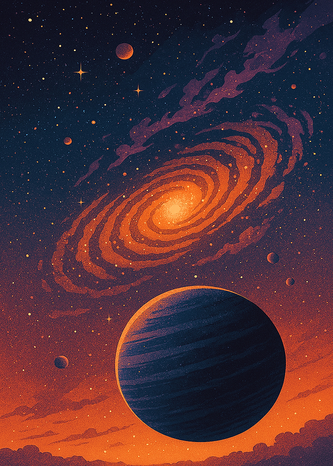 Spiral Galaxy and Planet