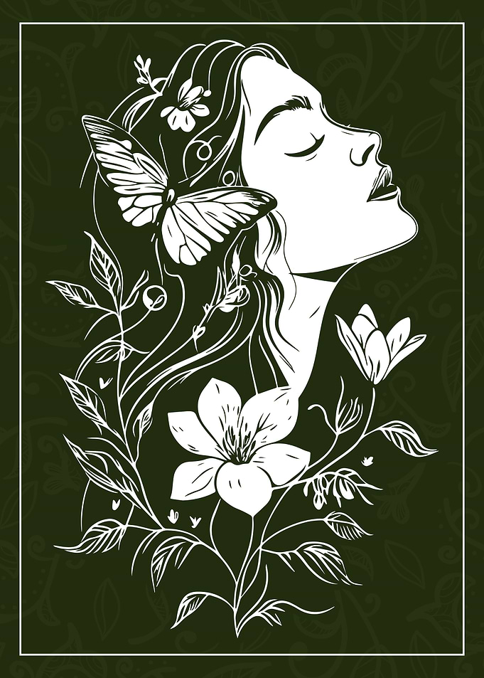 Woman with Flowers and Butterfly