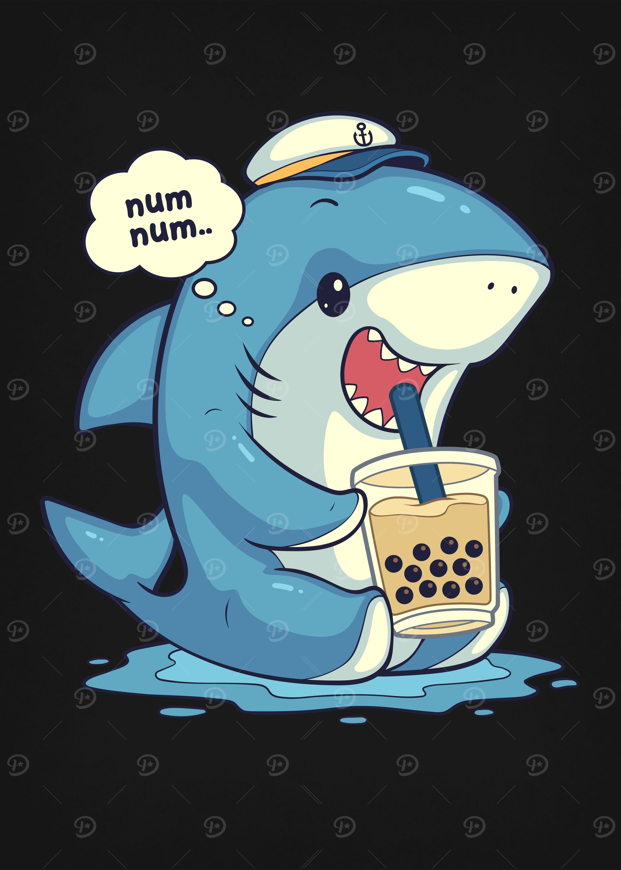 Cute Shark Drinking Boba Tea