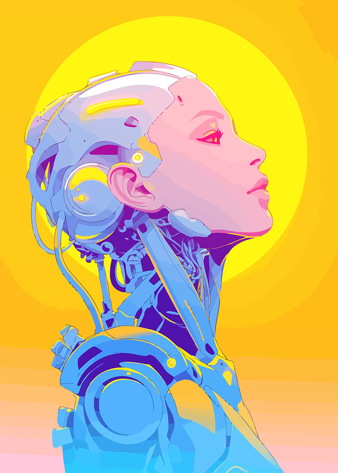 Cyborg Woman Robot Minimalist Art Illustration