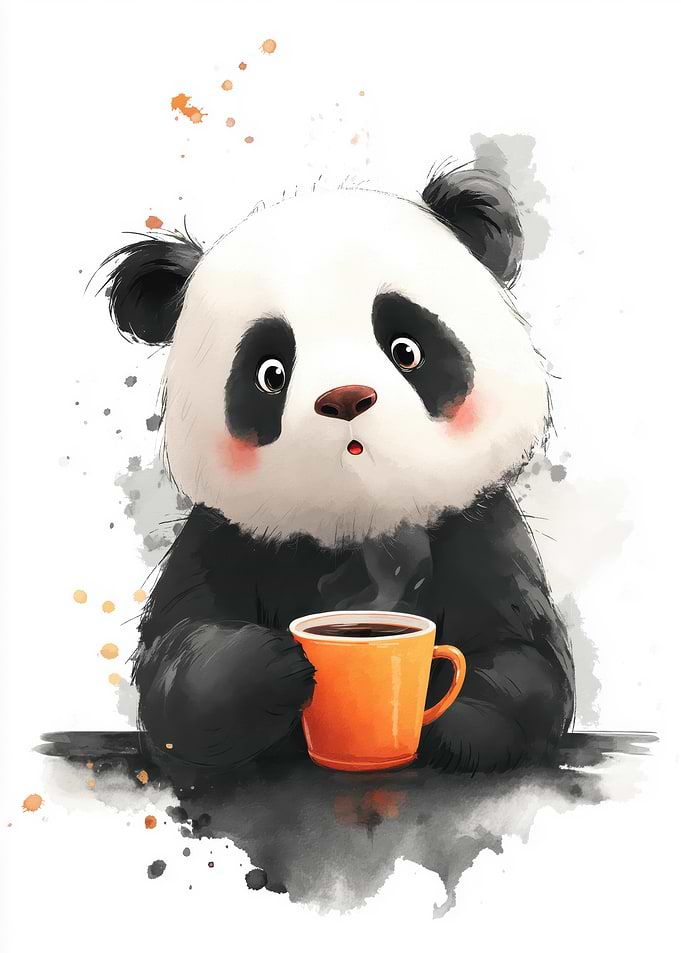 Cute Panda with Coffee