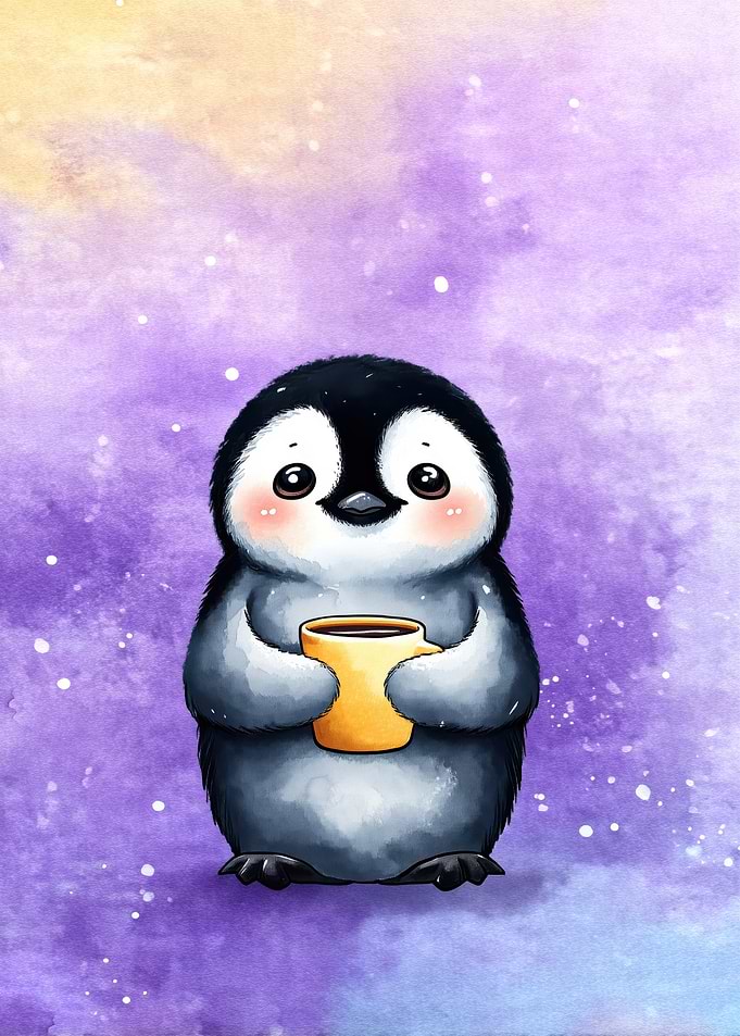 Cute Penguin with Coffee