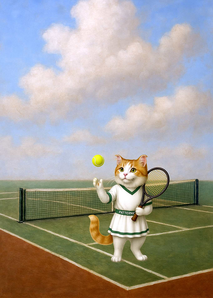 Adorable Tennis Cat Illustration – American Curl Breed