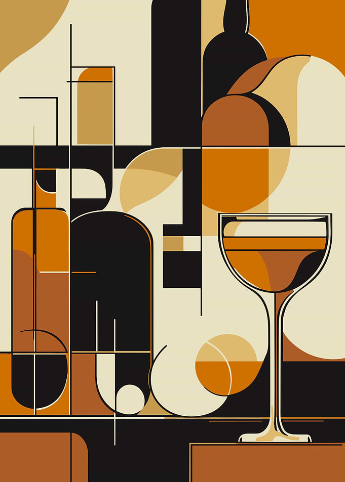 Abstract Wine Glass and Bottle