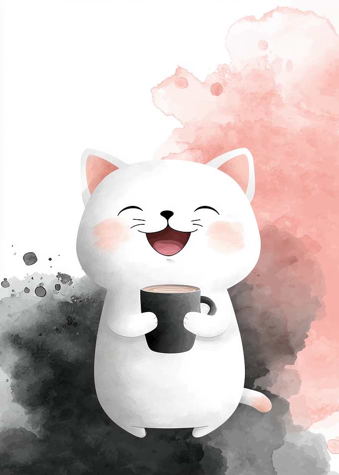 Cute Cat with Coffee