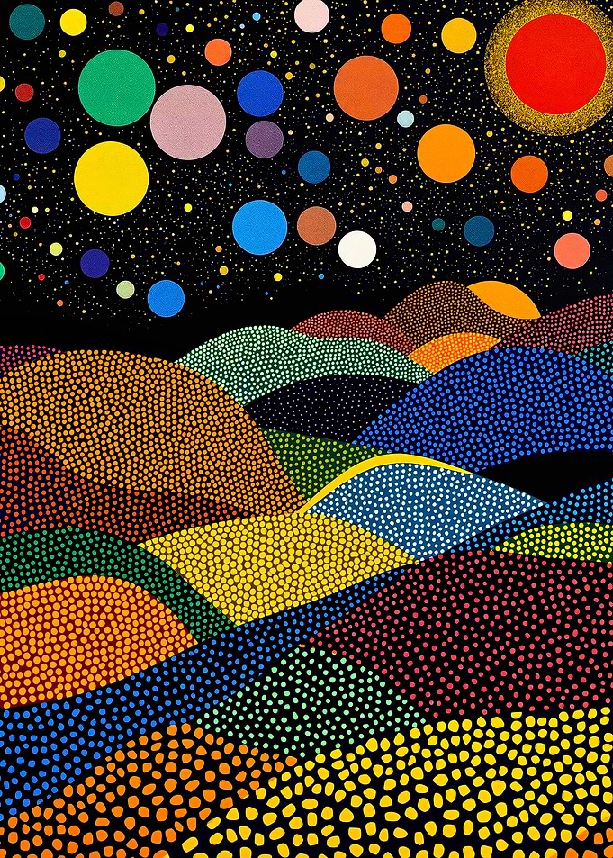 Dotted Night Sky Landscape