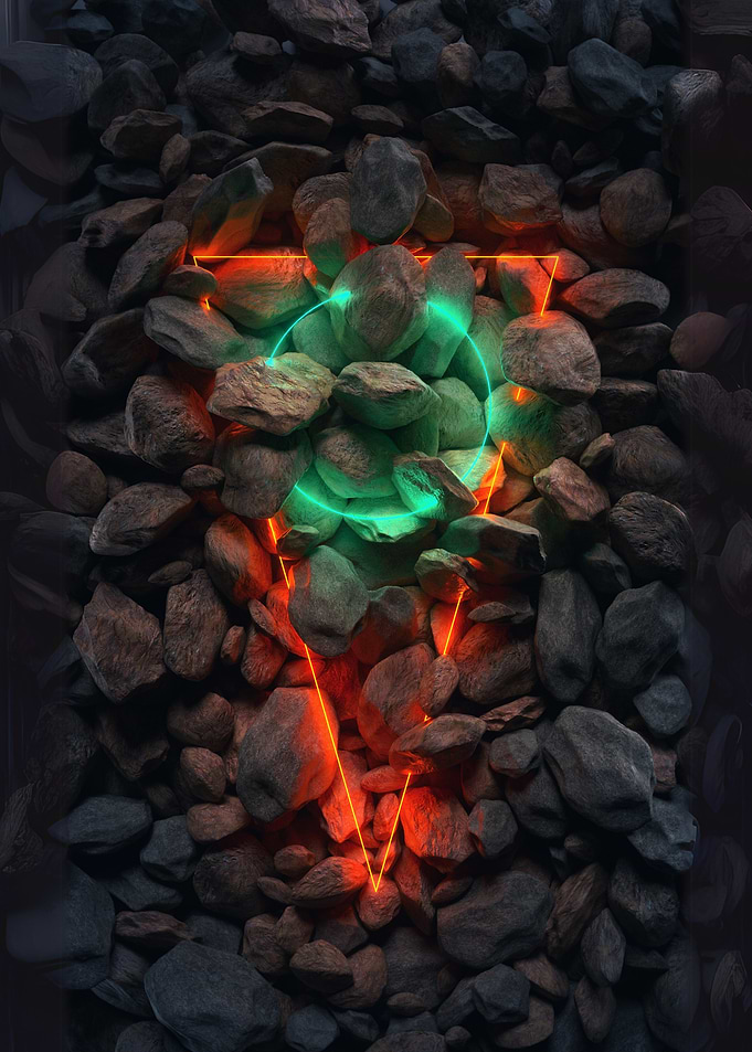 Neon Triangle on Rocks