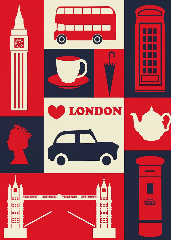 Vintage Poster London Icons Collage