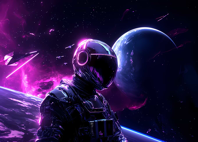 Spaceman in Neon Galaxy