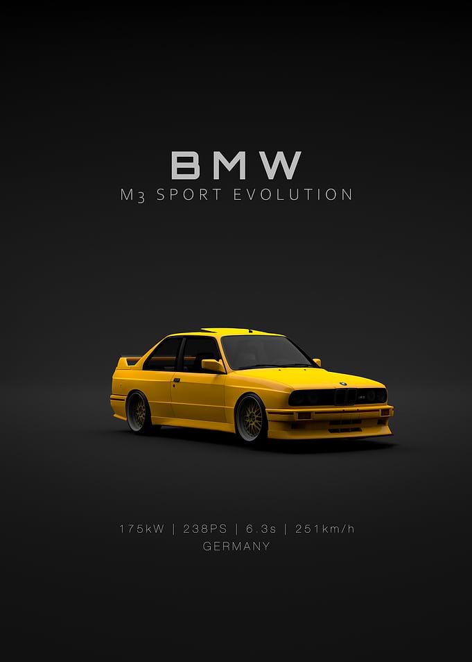 BMW M3 E30 Evo 3 Yellow Front - Specs