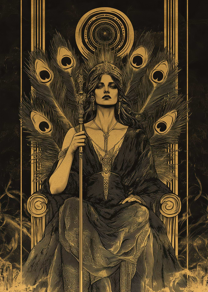 Golden Queen with Peacock Feathers
