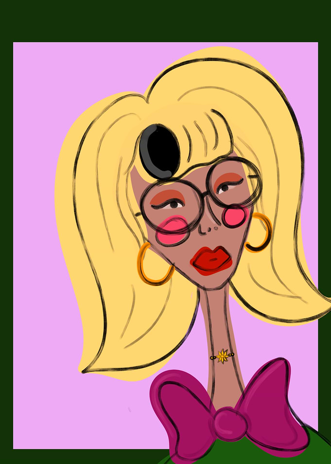 Woman With Glasses and curler in Hair, digital art