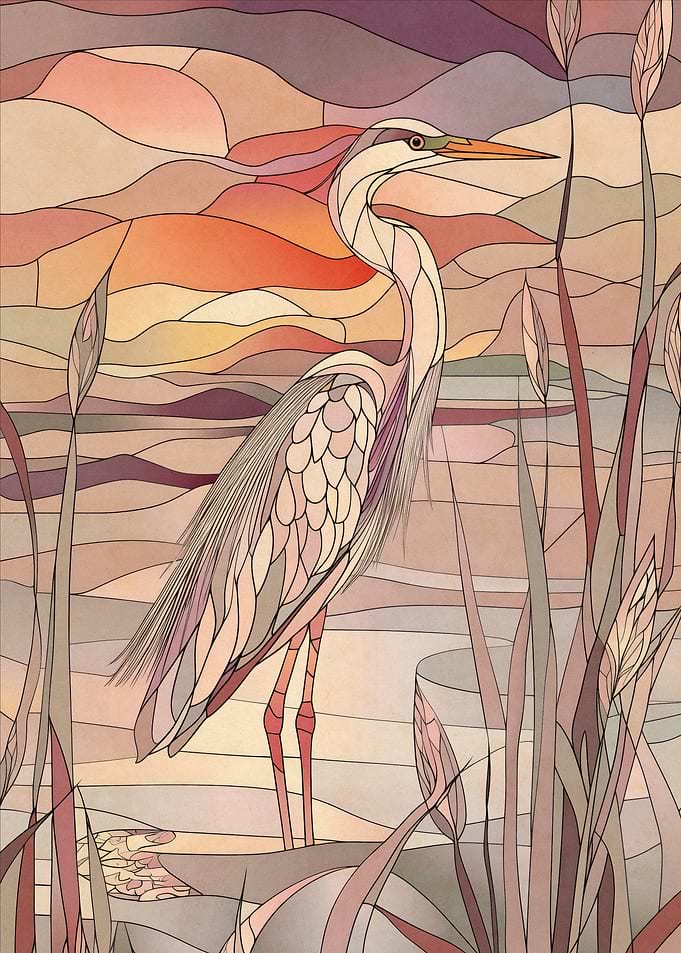 Heron in Sunset Landscape