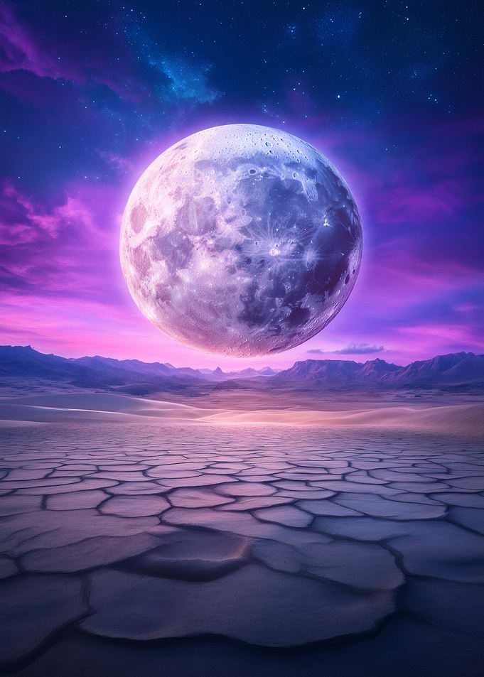 Giant Moon Over Desert