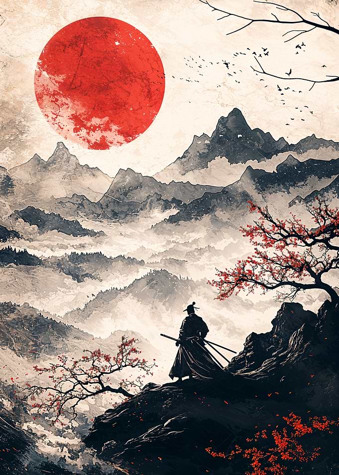 Samurai and Red Moon