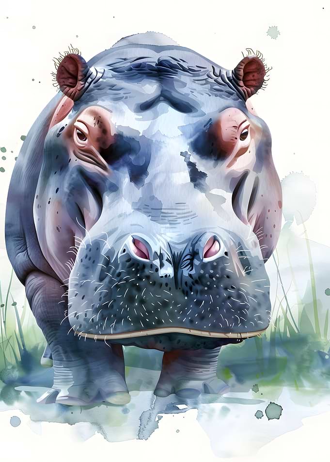Watercolor Hippo