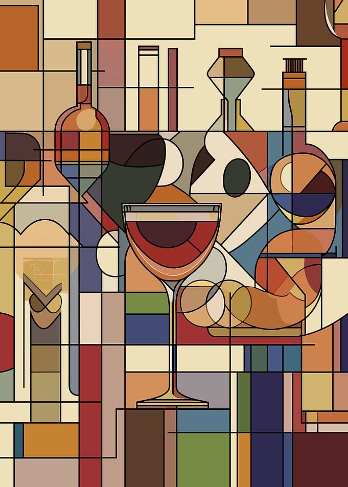 Abstract Geometric Wine Glass Art