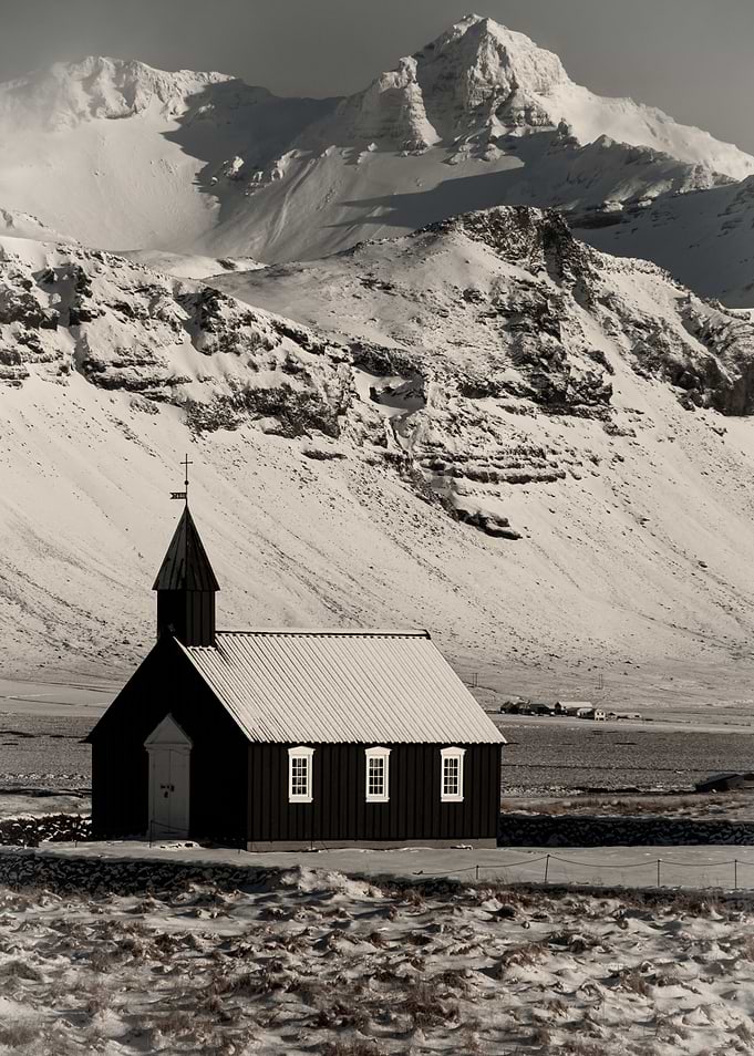 Black Church in Snowy Mountains