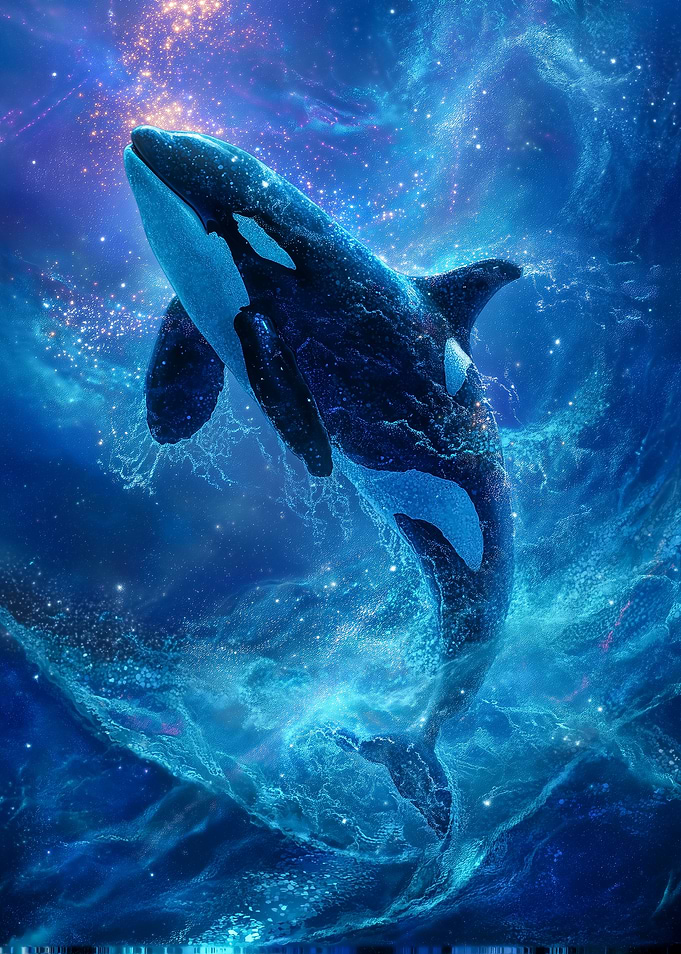 Orca Leaping Through Stars
