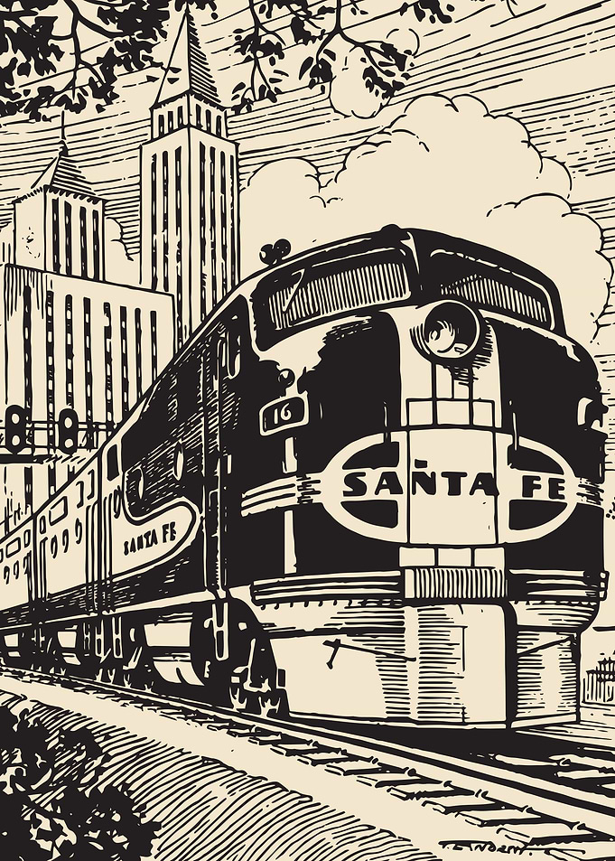 Santa Fe Railroad Train Vintage Streamliner Railway