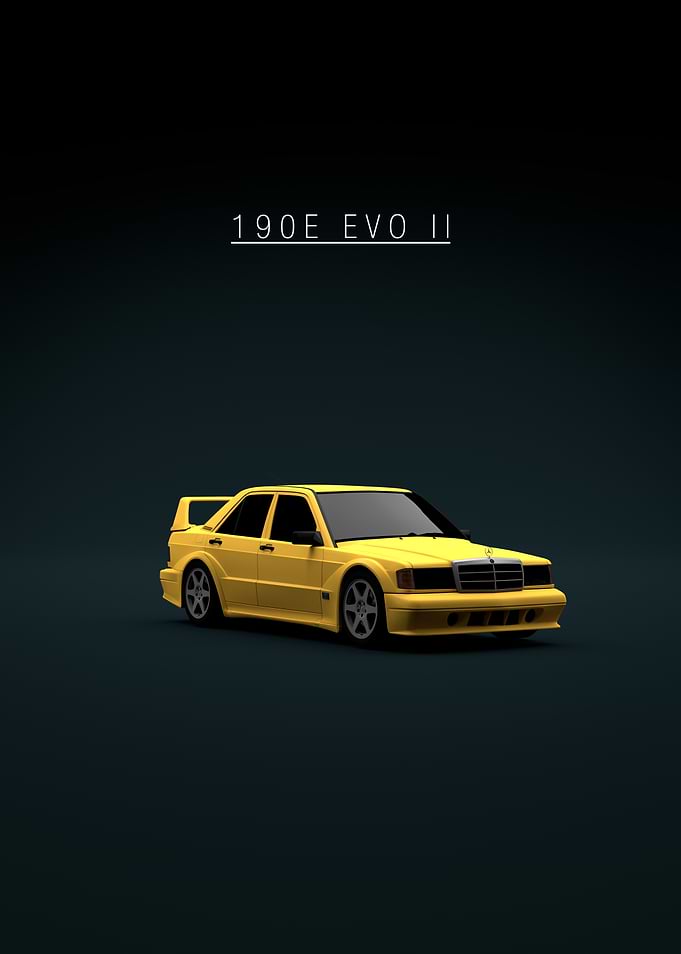 Yellow Mercedes 190E EVO II - Front