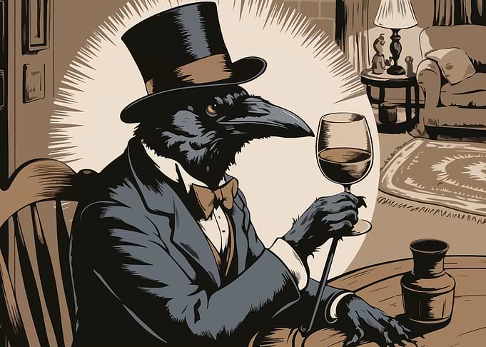 Raven Gentleman with Wine