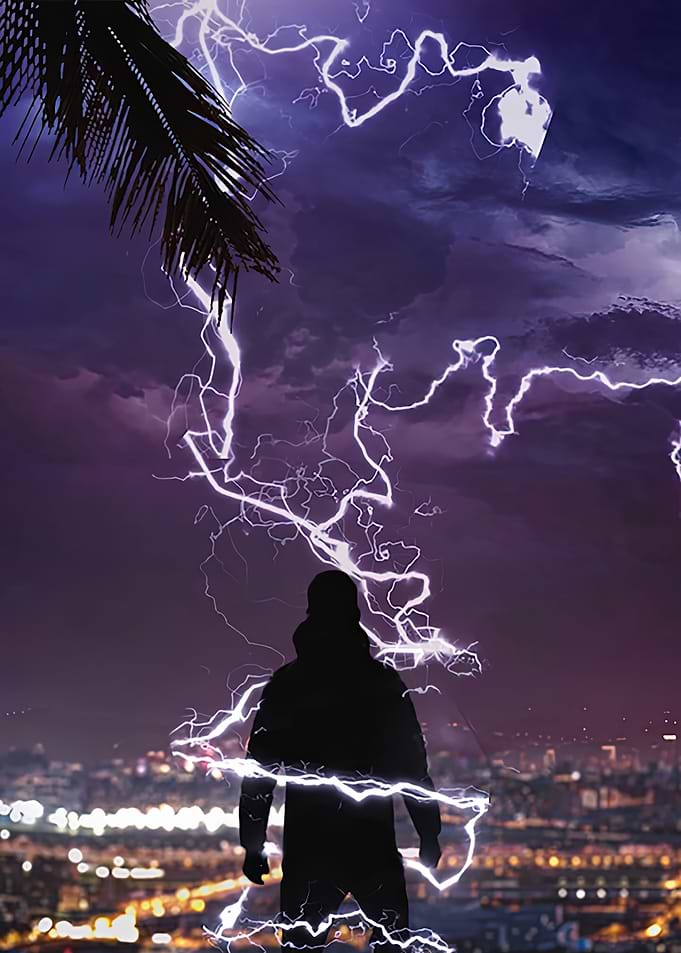 Silhouette in Lightning Storm