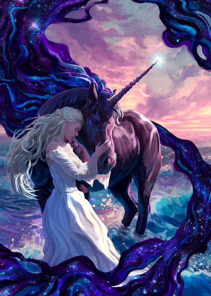 Night Unicorn and Woman