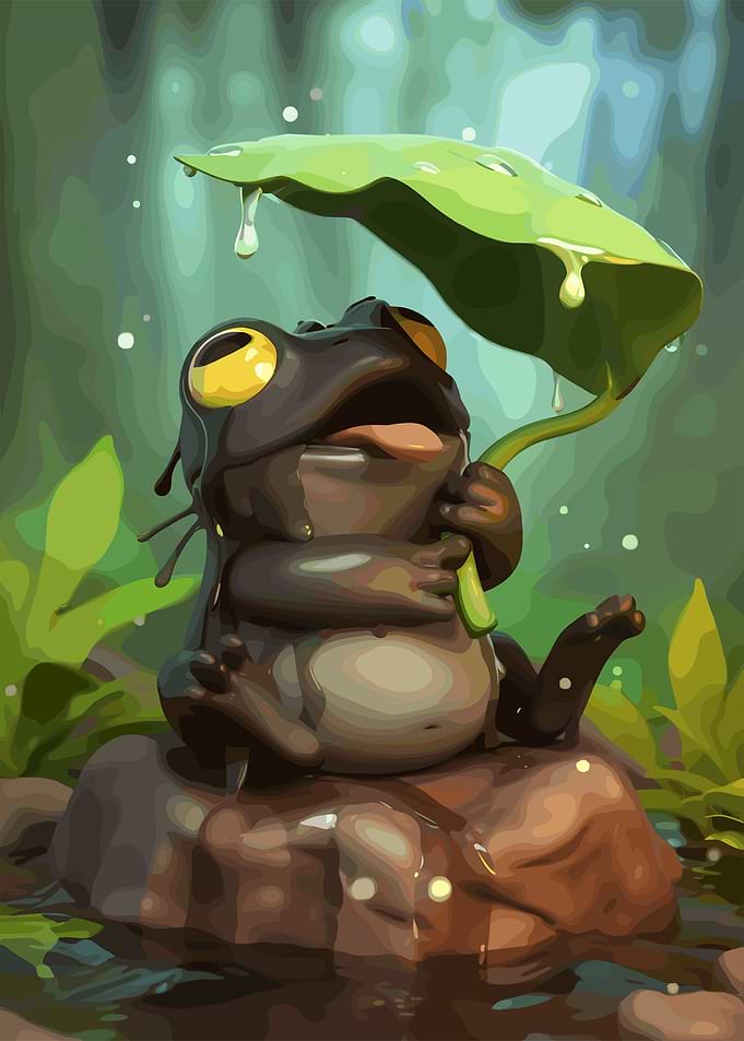 Frog with Leaf Umbrella