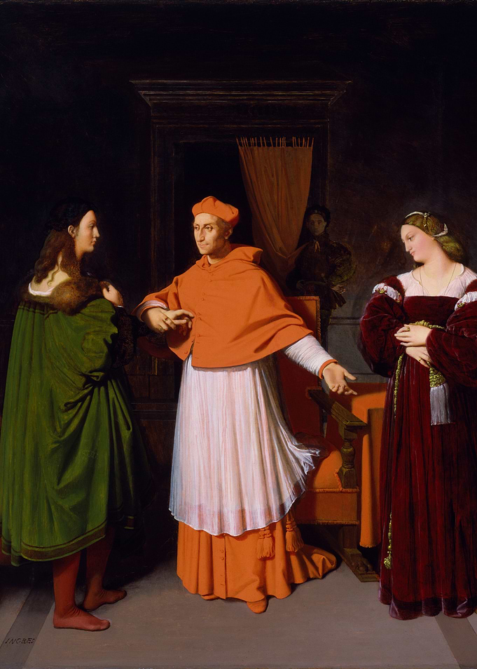 Cardinal and Two Figures
