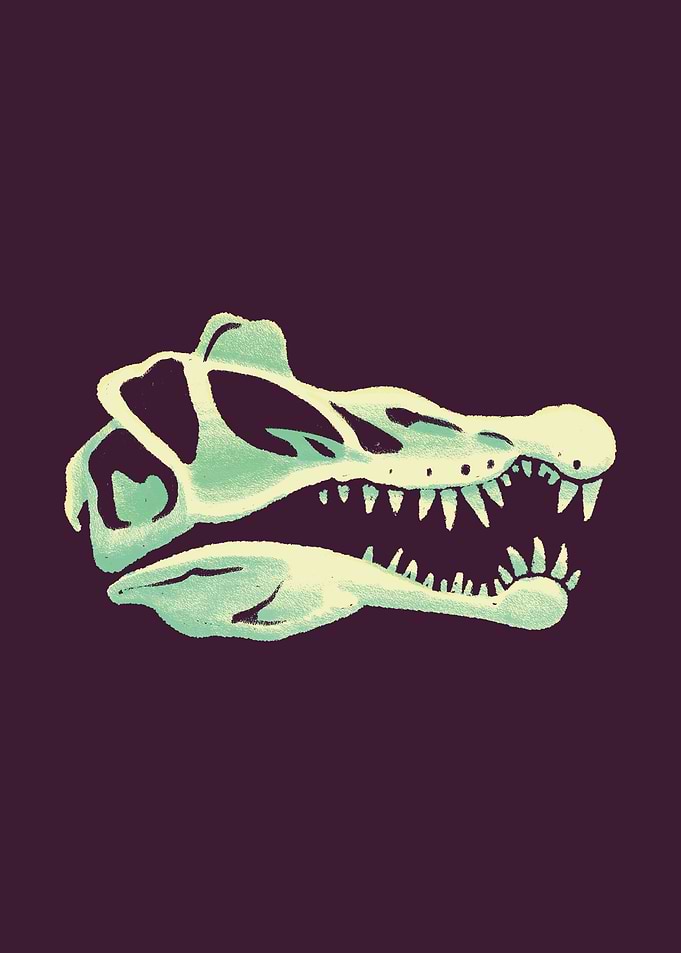 Neon Dinosaur skull fossil of Spinosaurus