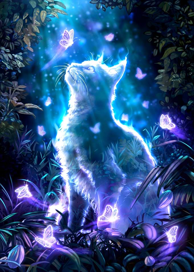 Ghost Cat with Butterflies
