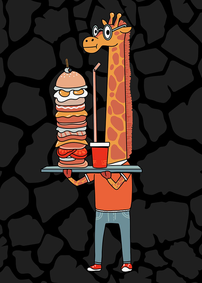 Giraffe with Burger and Drink