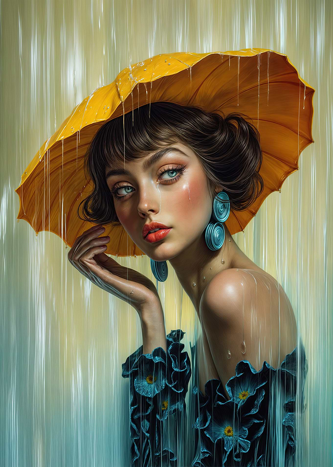 Woman in Rain with Umbrella Hat