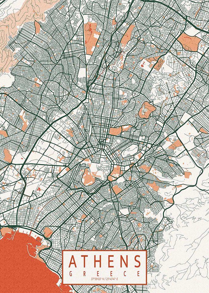 Athens City Map Greece Bohemian