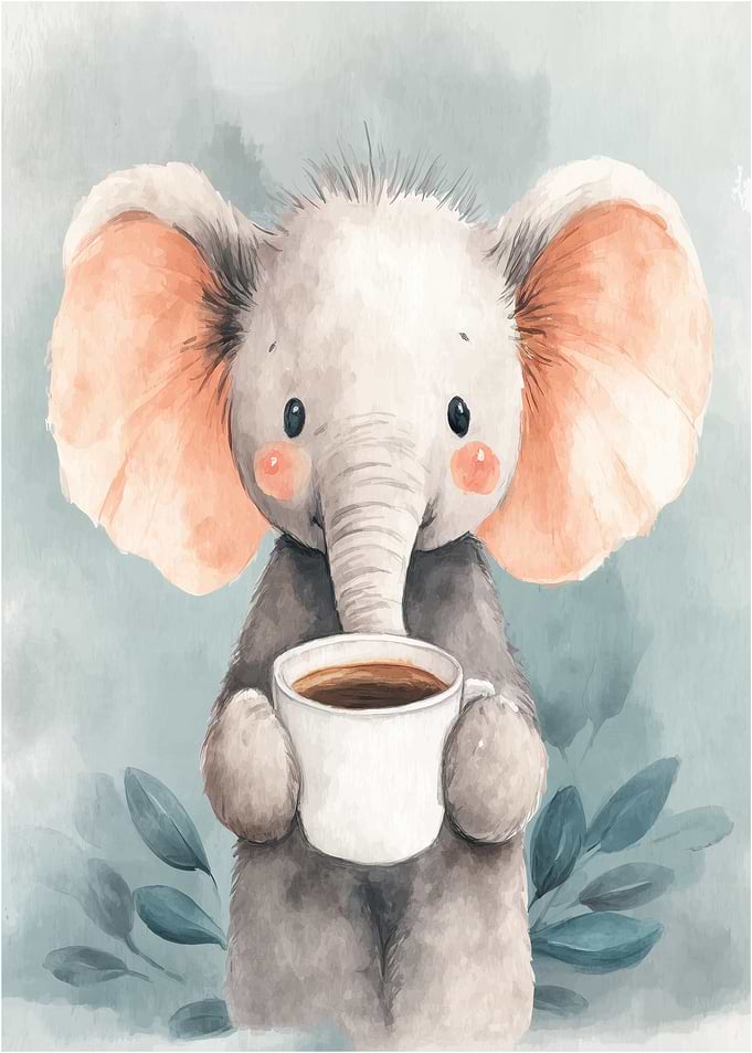 Cute Elephant with Coffee