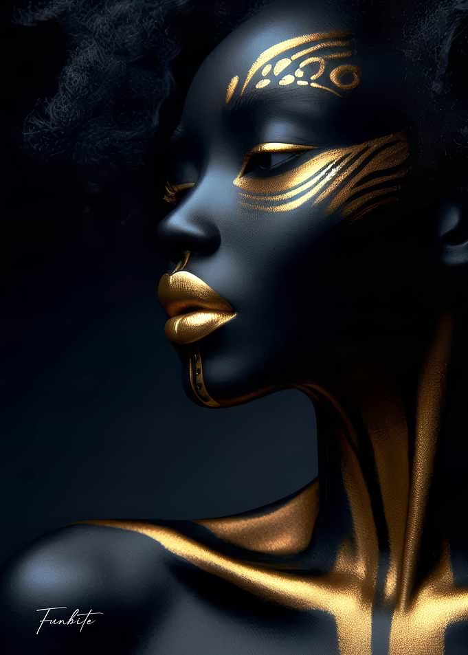 Mysterious black woman with golden face paint