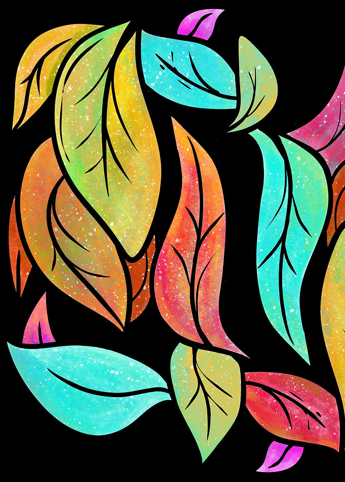 Autumn Colorful Leaves on Black