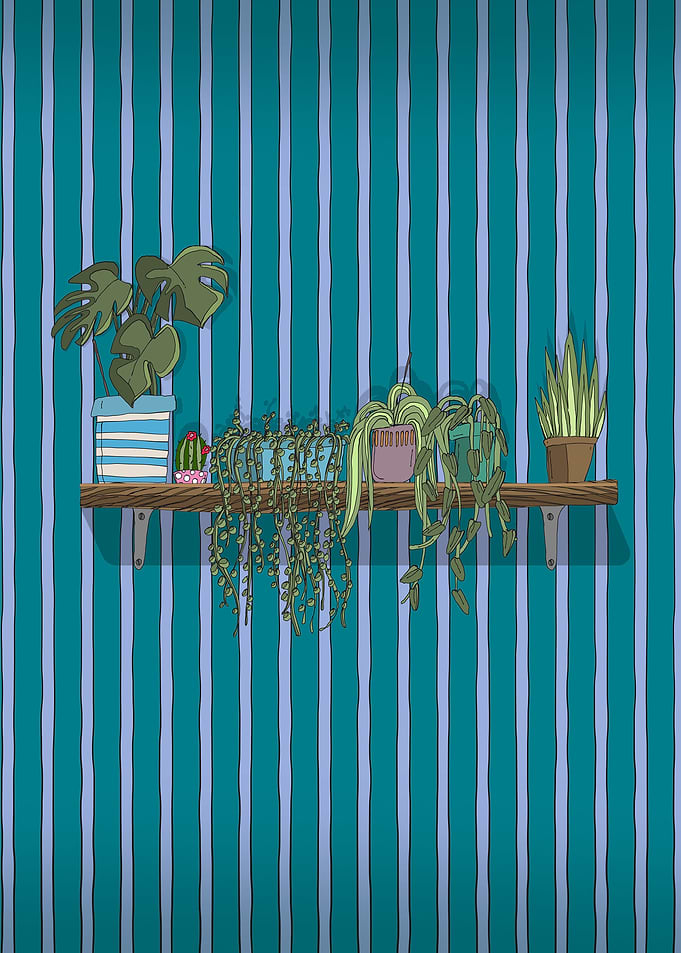 Plant Shelf on Striped Wall